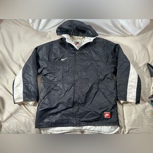 Nike Y2K Full Zip Puffer Jacket Youth XL Black White Stained Vtg 90s White Tag